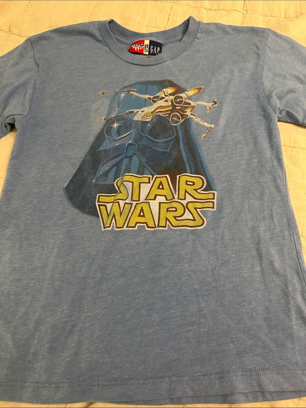 GAP Boys Light Blue Star Wars Graphic Tee with Yellow Logo